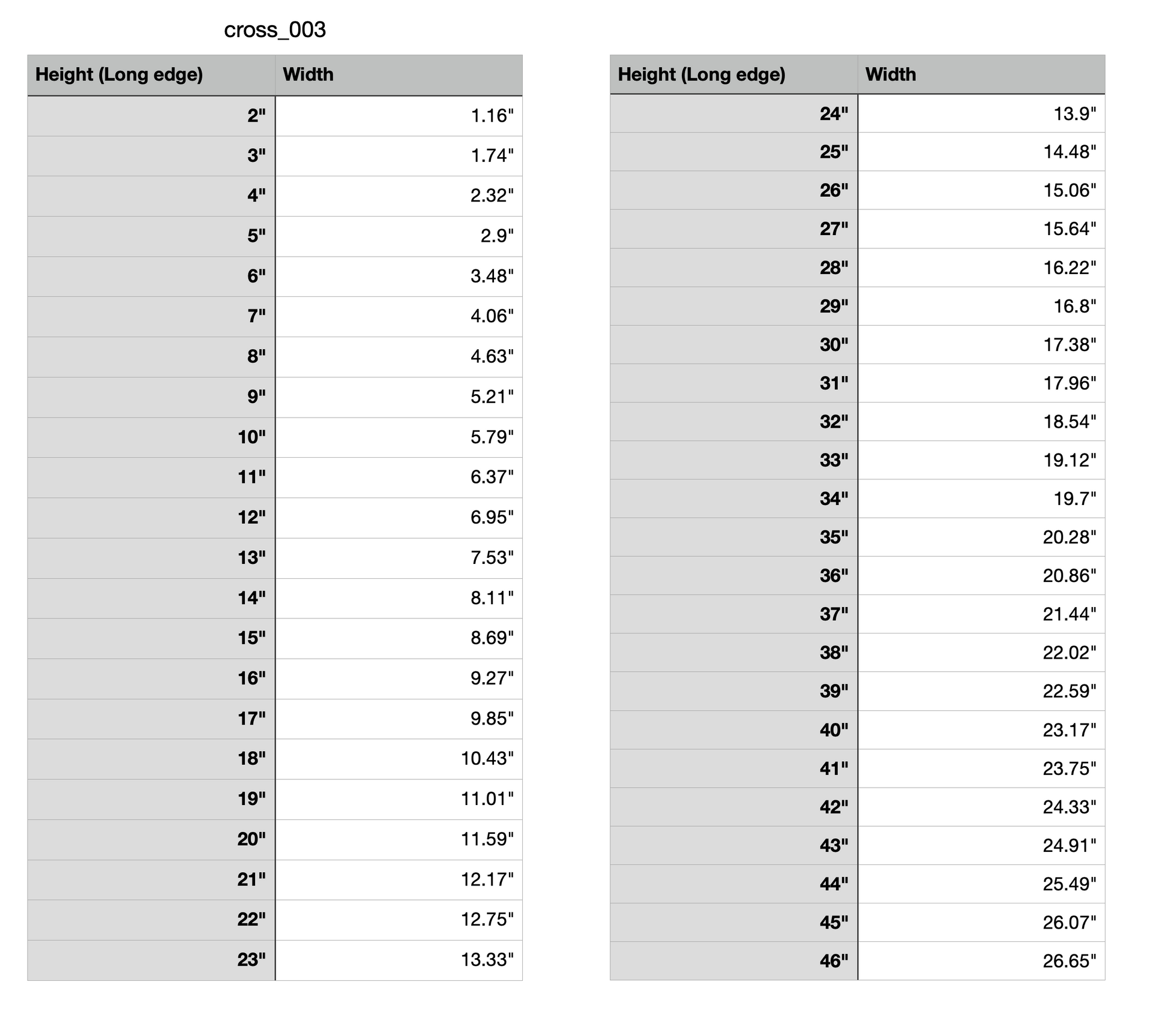 decorative cross measurements