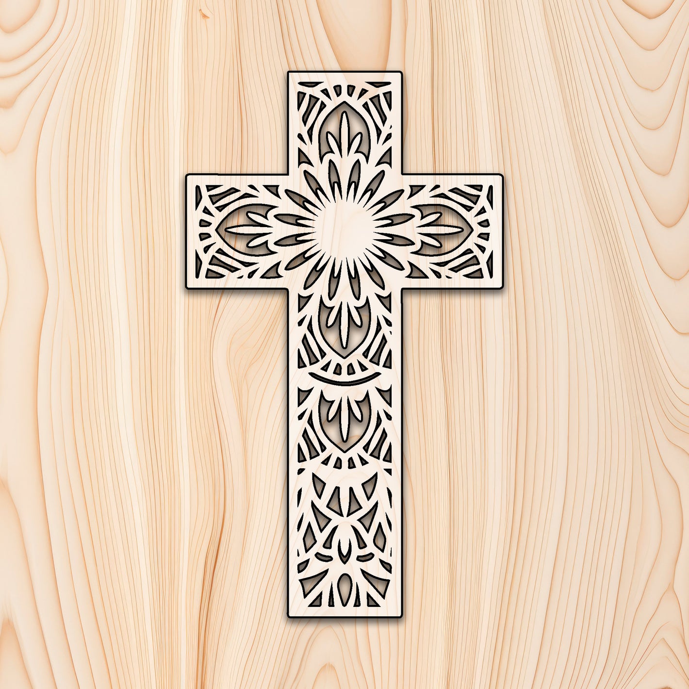 Floral Design Cross Acrylic Craft Cutout