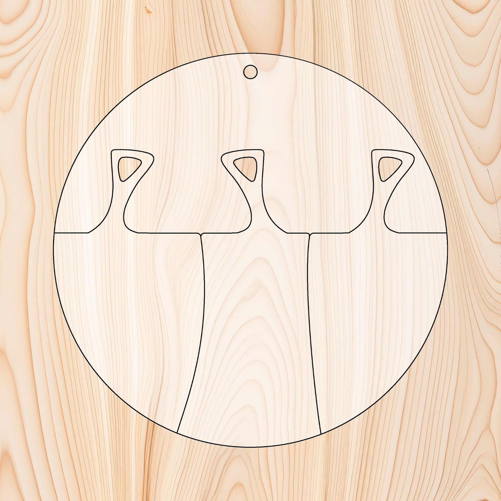 3 Piece Hanging Cutting Board or Charcuterie Board Router Template for woodworking, perfect for shaping custom sized cutting boards, charcuterie boards, and custom projects.