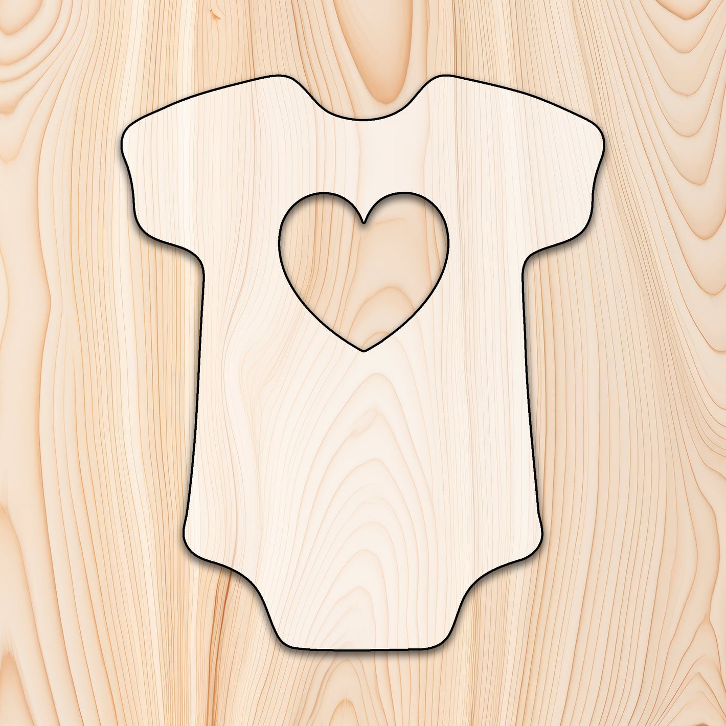 Baby Onesie with Heart Acrylic Craft Cutout - Transparent laser-cut acrylic craft cutout designed as a router template, featuring precise shapes and durable construction for various crafting projects.
		
 