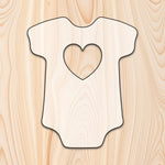 Baby Onesie with Heart Acrylic Craft Cutout - Transparent laser-cut acrylic craft cutout designed as a router template, featuring precise shapes and durable construction for various crafting projects.
		
 