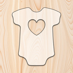 Baby Onesie with Heart Acrylic Craft Cutout - Transparent laser-cut acrylic craft cutout designed as a router template, featuring precise shapes and durable construction for various crafting projects.
		
 