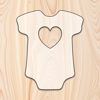 Baby Onesie with Heart Acrylic Craft Cutout - Transparent laser-cut acrylic craft cutout designed as a router template, featuring precise shapes and durable construction for various crafting projects.
		
 