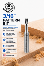 CleanLine Pro 3/16" Up-Cut Carbide Micro Bearing Pattern Router Bit
