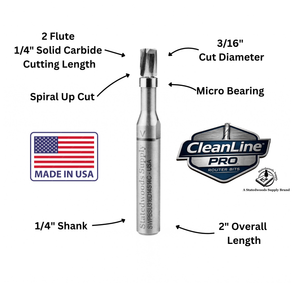 CleanLine Pro 3/16" Up-Cut Carbide Micro Bearing Pattern Router Bit