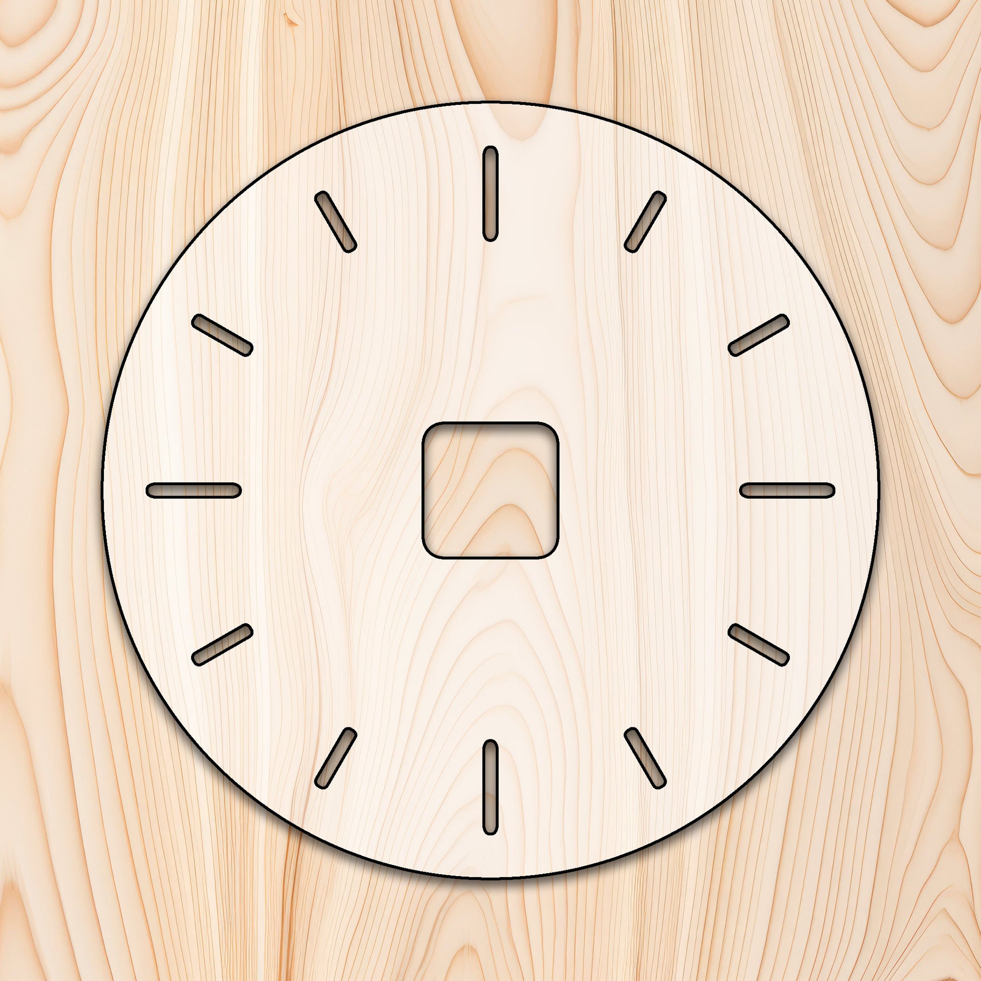 Clock Router Template with hour lines. Acrylic Craft Cutout - Transparent laser-cut acrylic craft cutout designed as a router template, featuring precise shapes and durable construction for various crafting projects.
		
 