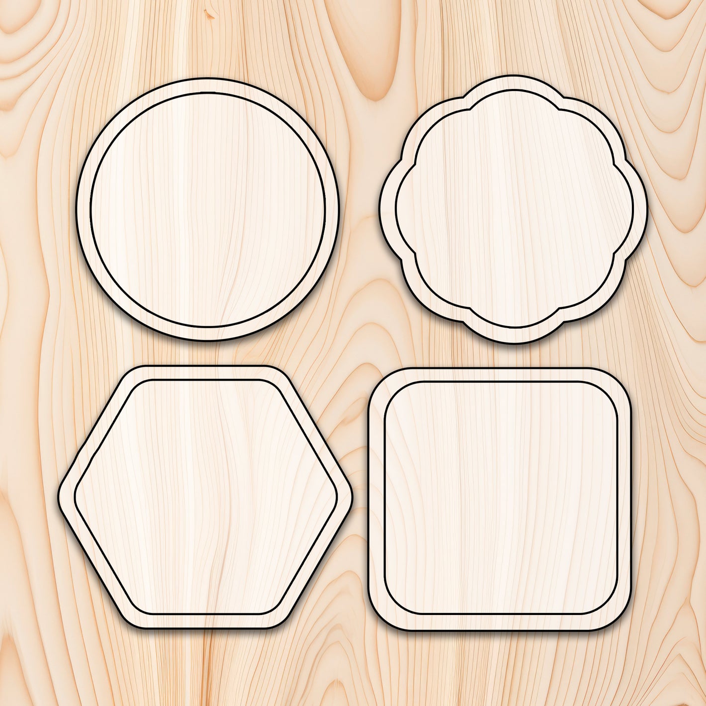 Coaster Router Template Kit - 4 Piece
This is our coaster router template kit. Create stunning coasters easily with Coaster Router Template Kit - 4 Piece! Whether you prefer a flat or recessed design, simply use the included thin outside piece to make it recessed with your bowl/tray bit or pattern bit for a flawless result. Enhance your woodworking projects with precision and style - add this kit to your toolbox today!