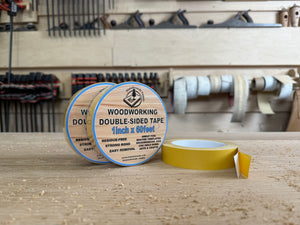 Our double-sided woodworking tape is crafted out of high-quality PVC material with strong adhesive on both sides, featuring a yellow paper backing. It offers excellent adhesion, is easy to peel and apply, and is removable without leaving any residue. It was important to us that it doesn't leave a residue on acrylic templates so there is no cleanup in between projects.  It’s also heat-resistant and stretch-resistant.  Being made from a PVC material
