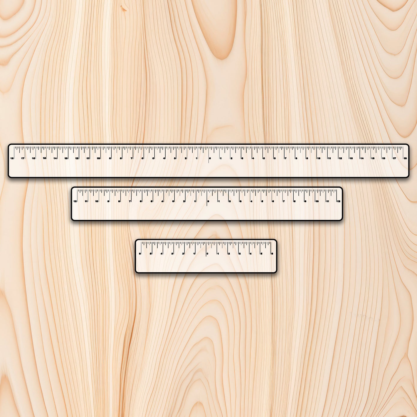 Equal Distance Measuring Ruler Kit (3 rulers) These equal distance clear ruler are perfect for your next CNC, Laser, or woodworking project.  Need to find the center of a circle or an odd shaped board?  Setting your start location on your CNC or laser?  Use these ruler to find the center with no math and no fuss.  We create these in clear acrylic so you can see grain patterns or your projects through the ruler so you can guarantee to have placement and accuracy every time.  