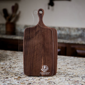 Example of Paddle Style Cutting Board or Charcuterie Board Router Template for woodworking, perfect for shaping custom sized cutting boards, charcuterie boards, and custom projects.