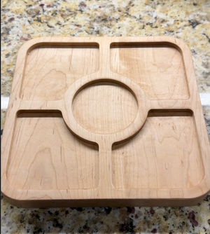 Eample of Square 5 Pocket Tray Router Template for woodworking, perfect for shaping custom sized cutting boards, charcuterie boards, and custom projects.