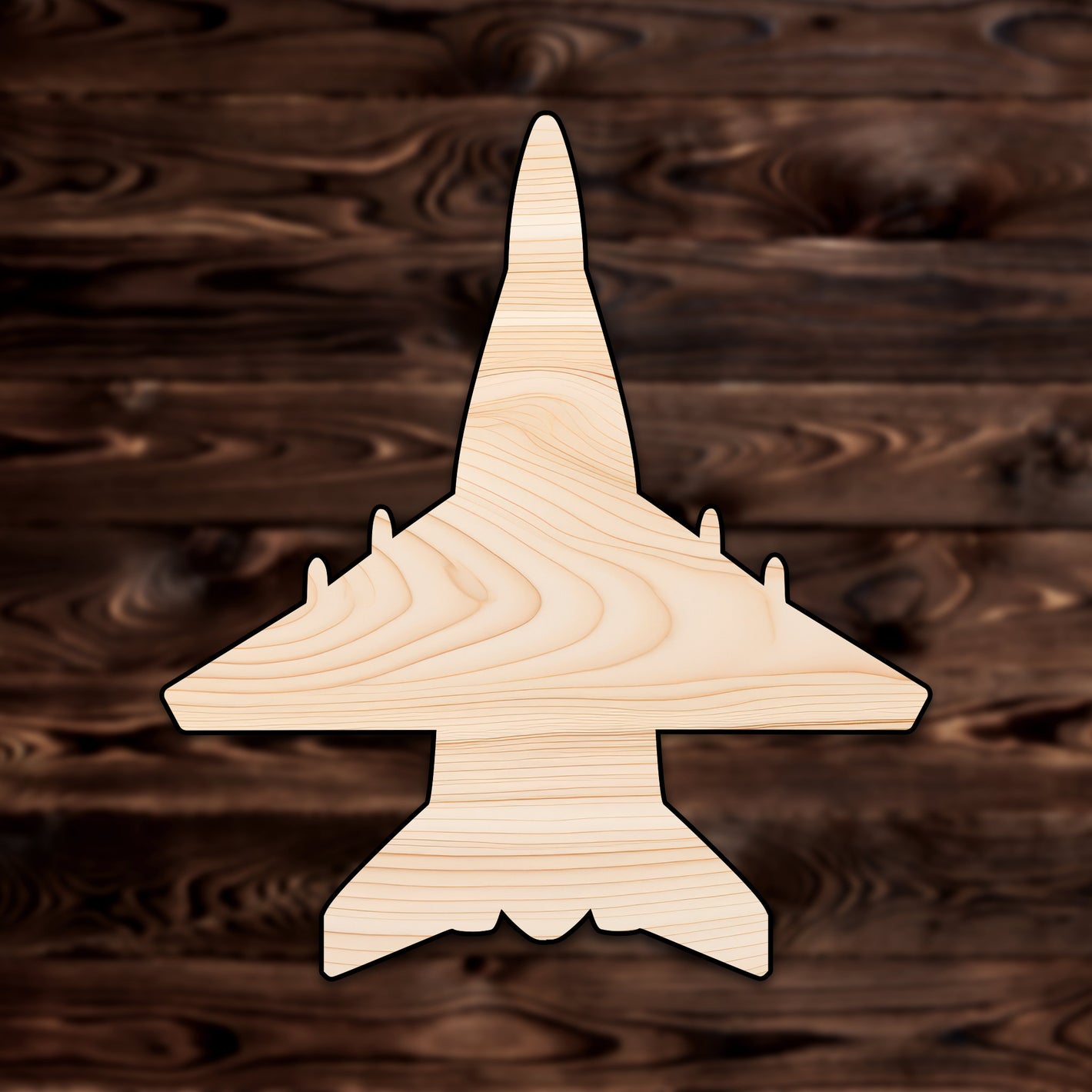 Fighter Jet Plywood Craft Cutout , a Intricate laser-cut craft cutout made of high quality birch plywood, featuring detailed designs and clean edges, perfect for home decor or DIY projects.
