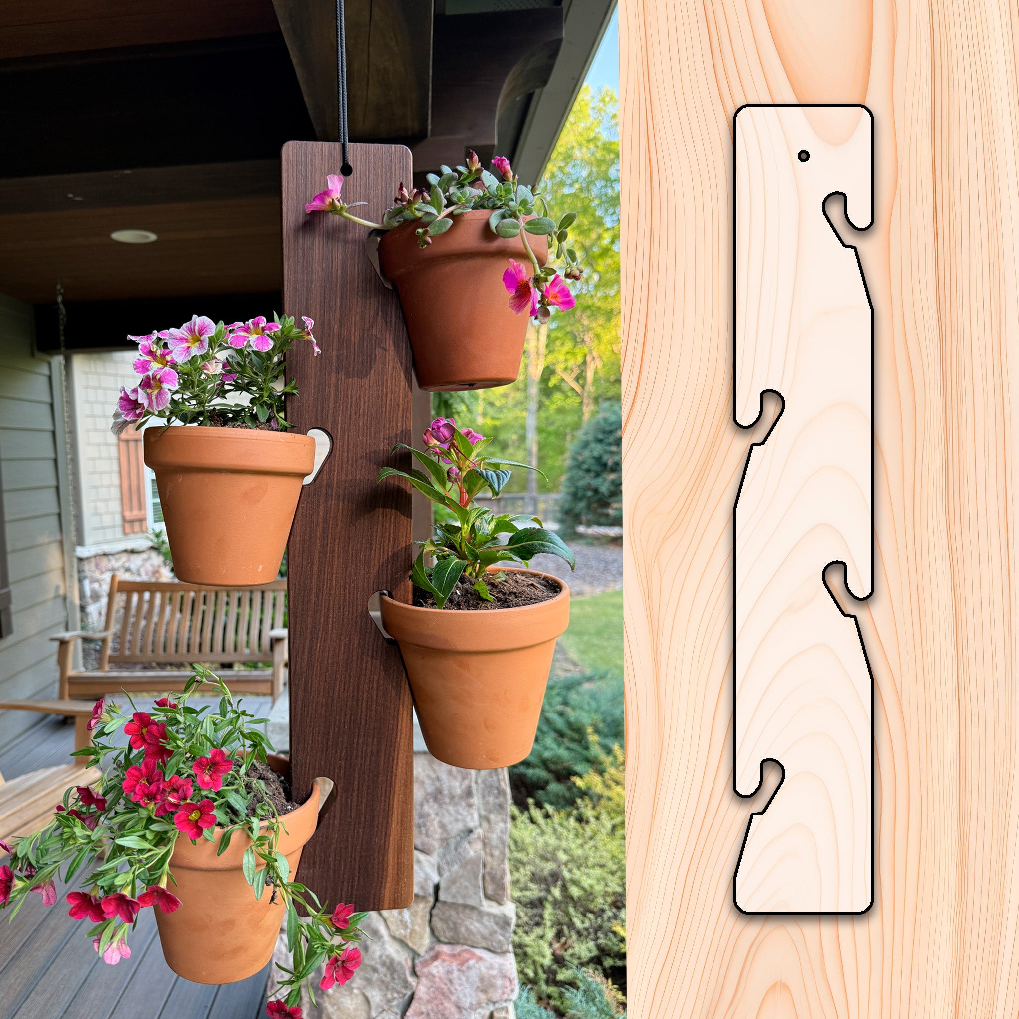 wooden plant pot hangers Flower Pot Hanger Acrylic Router Template (4 hooks)