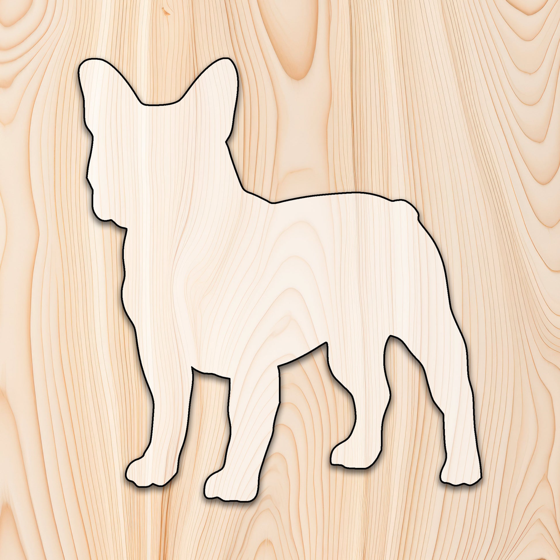 French Bull Dog Acrylic Craft Cutout - Transparent laser-cut acrylic craft cutout designed as a router template, featuring precise shapes and durable construction for various crafting projects.
		
 