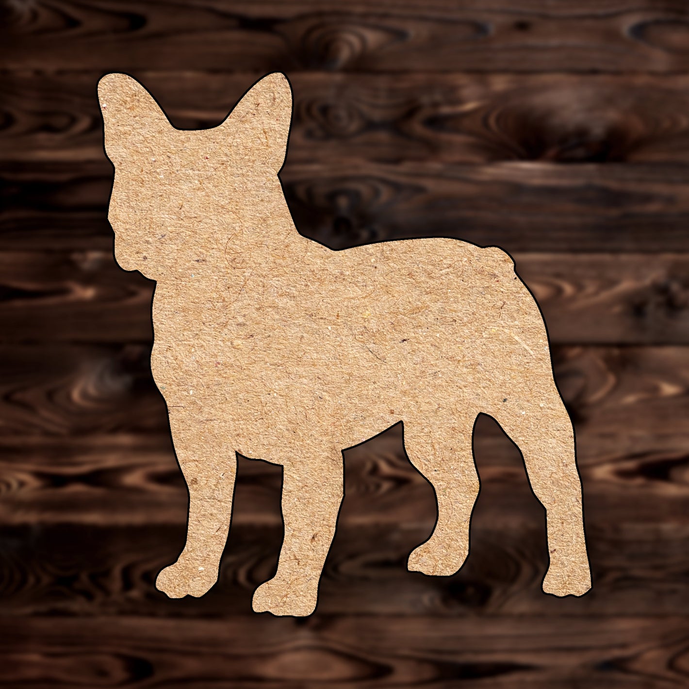 French Bull Dog MDF Craft Cutout , a Intricate laser-cut craft cutout made of MDF, featuring detailed designs and clean edges, perfect for home decor or DIY projects.