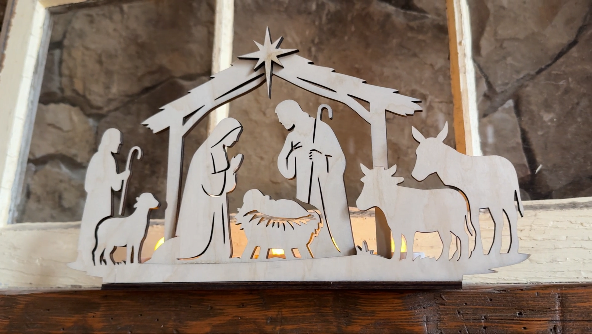 Laser Stacked Nativity Scene Candle Stand