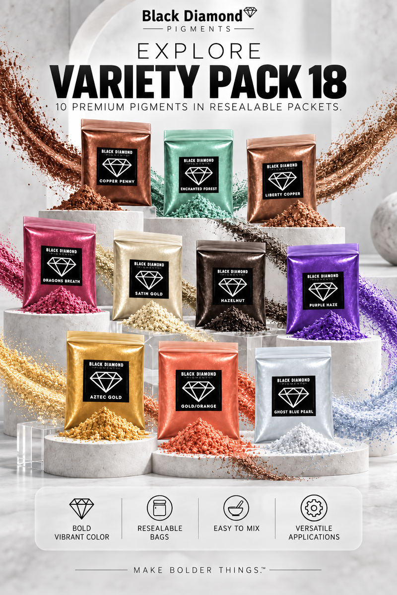 VARIETY PACK 18 (10 COLORS) powder pigment variety packs  Black Diamond Pigments®