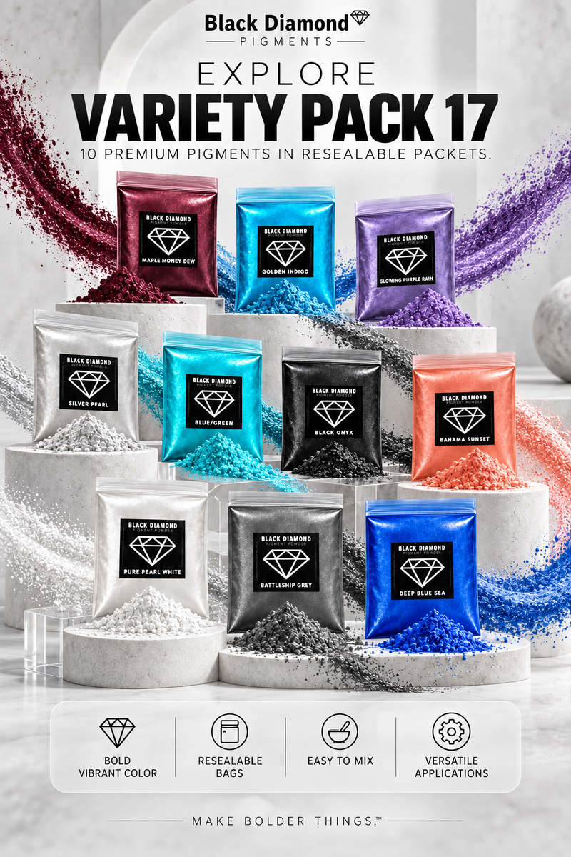 VARIETY PACK 17 (10 COLORS) powder pigment variety packs  Black Diamond Pigments®