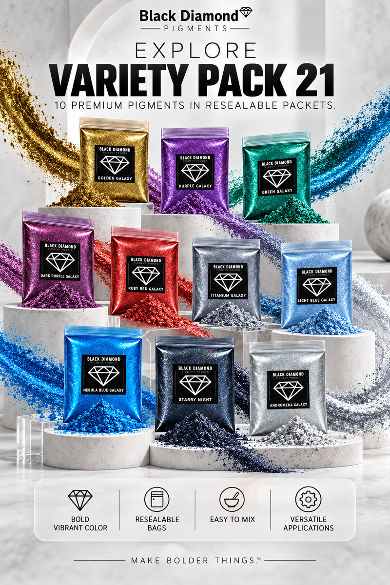 VARIETY PACK 21 (10 COLORS) Glitter variety pack by  Black Diamond Pigments®