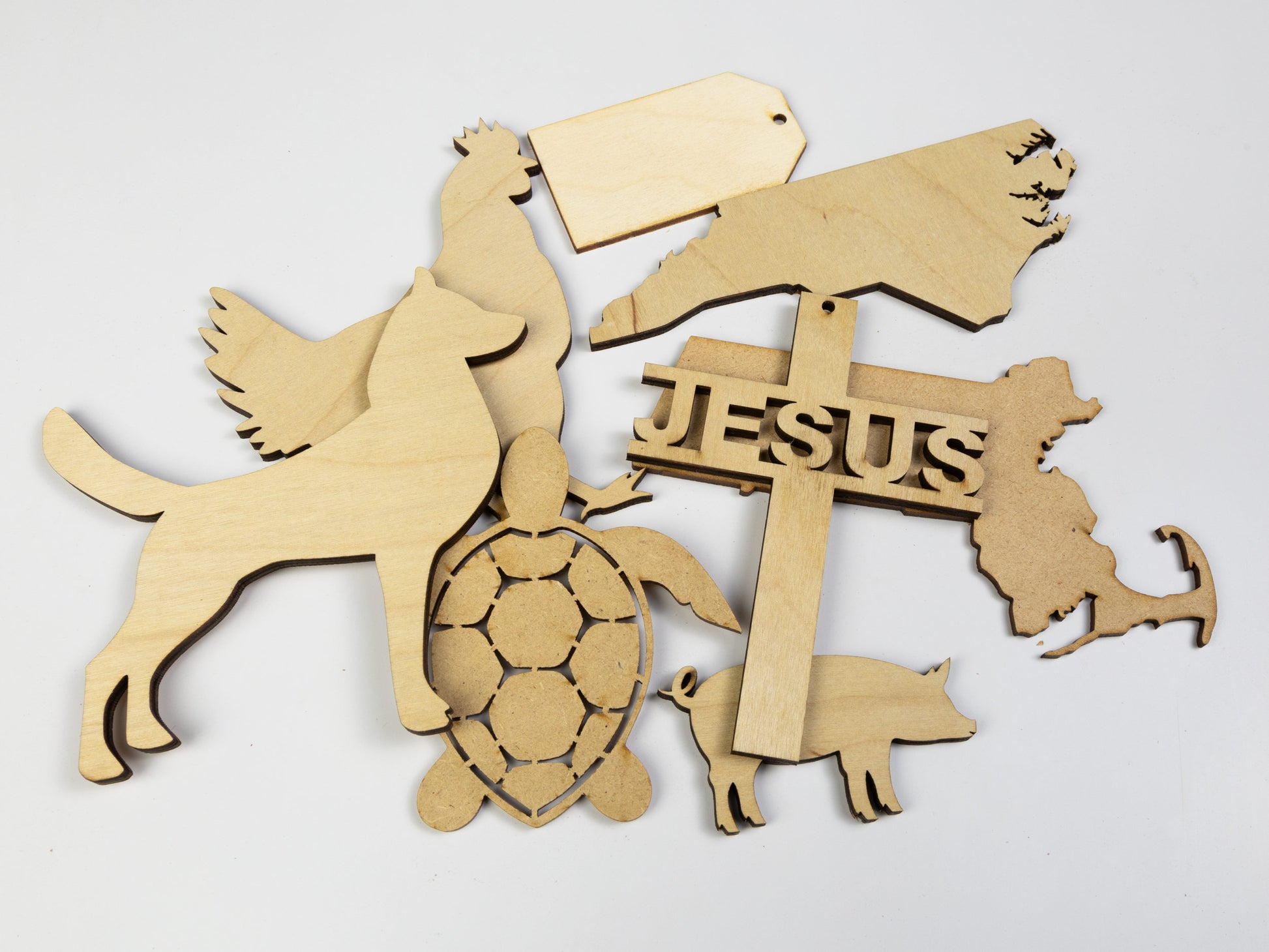 Wood Shape Laser CNC Animals States Cross Gift Tags