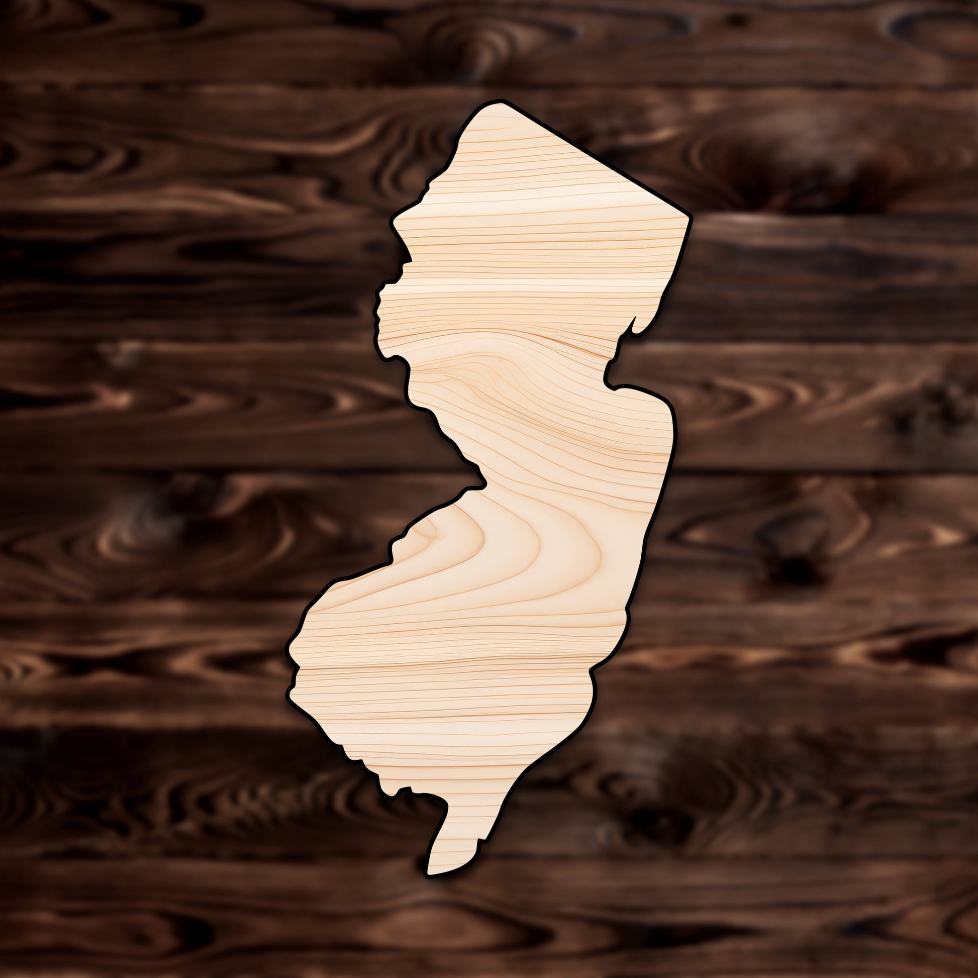 New Jersey State Plywood Craft Cutout , a Intricate laser-cut craft cutout made of high quality birch plywood, featuring detailed designs and clean edges, perfect for home decor or DIY projects.