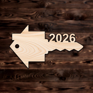 Realtor House Key 2026 Plywood Craft Shape, a Intricate laser-cut craft cutout made of high quality birch plywood, featuring detailed designs and clean edges, perfect for home decor or DIY projects.