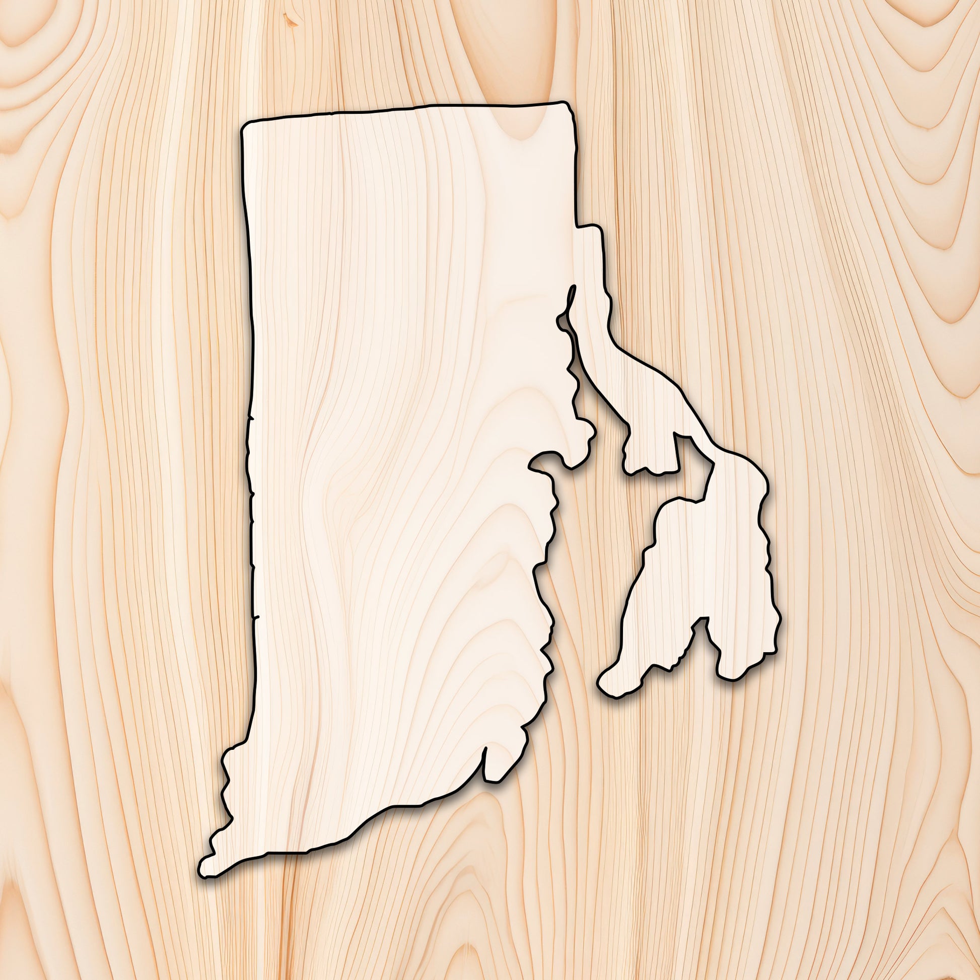 Rhode Island State  Acrylic Craft Cutout - Transparent laser-cut acrylic craft cutout designed as a router template, featuring precise shapes and durable construction for various crafting projects.