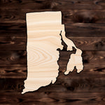 Rhode Island State Plywood Craft Cutout , a Intricate laser-cut craft cutout made of high quality birch plywood, featuring detailed designs and clean edges, perfect for home decor or DIY projects.