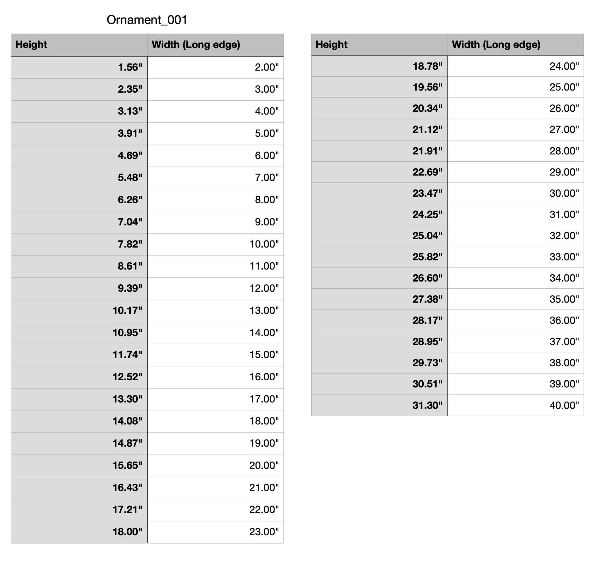 round ornament measurements