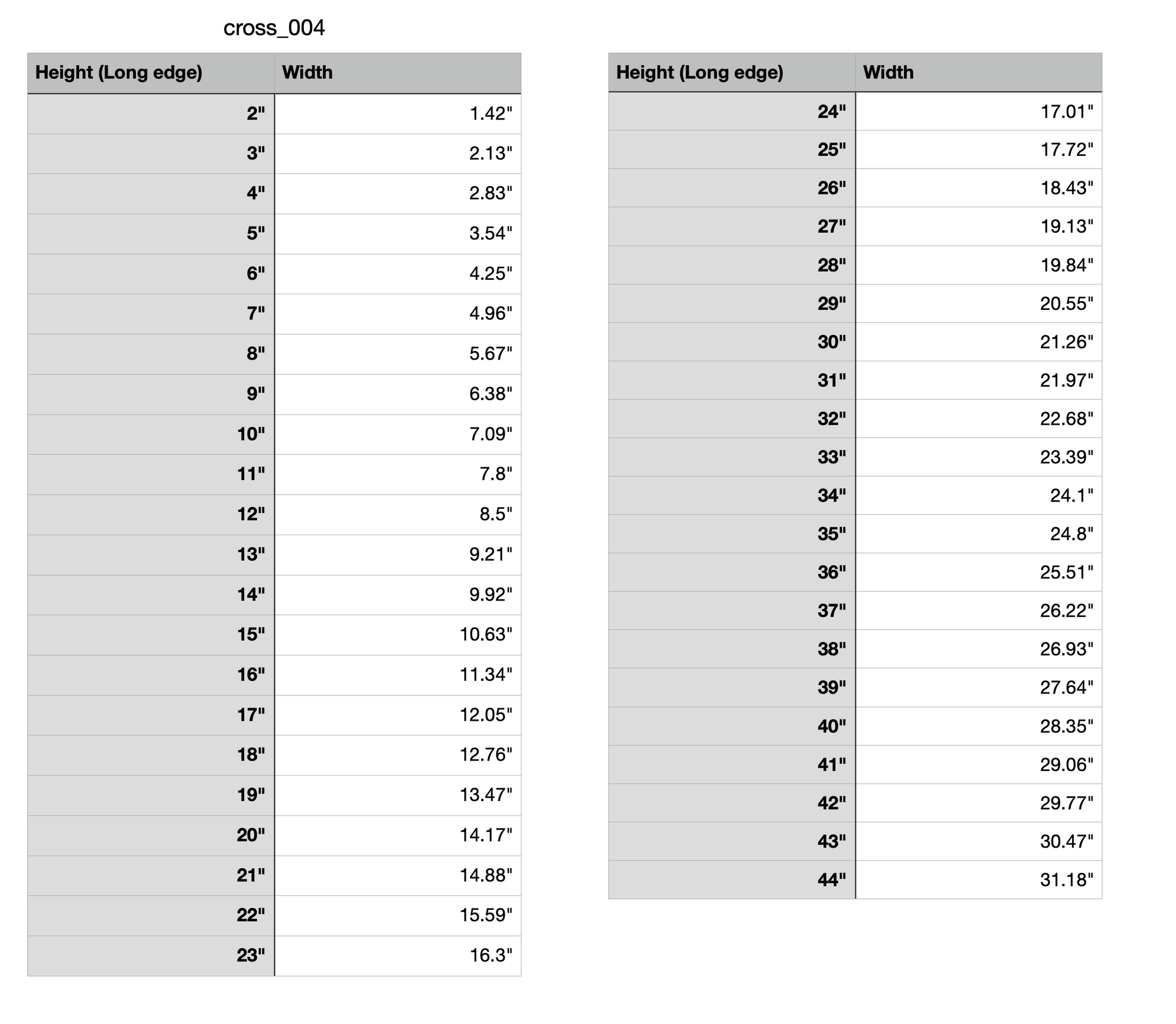 cross decorative measurements