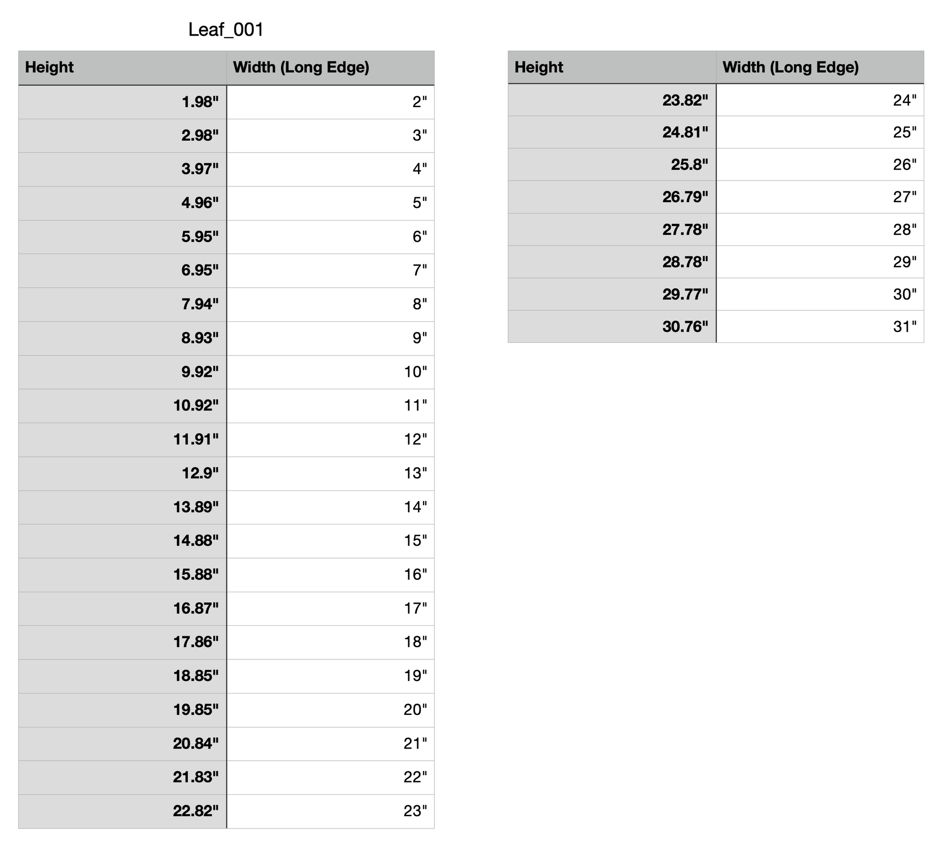 Maple Leaf Shape Measurements