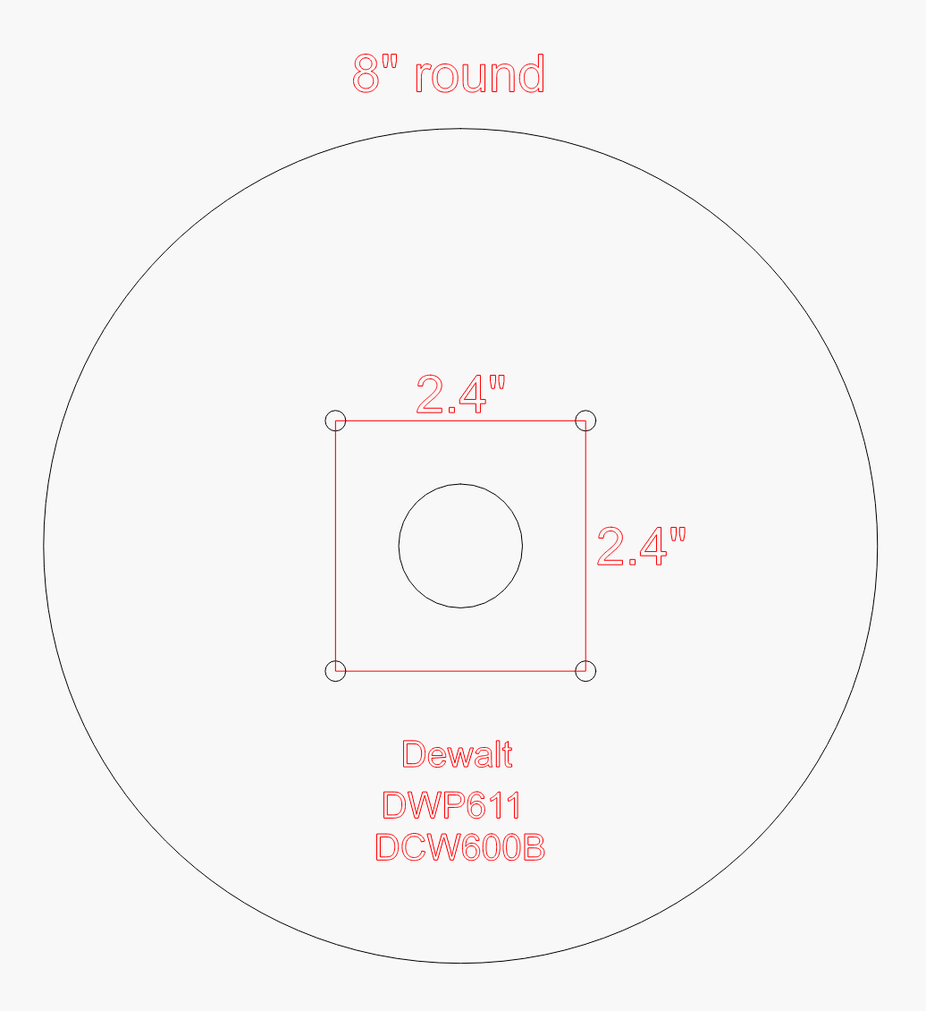 8 inch Round Acrylic Router Base Plate - fits DWP611 or DCW600B