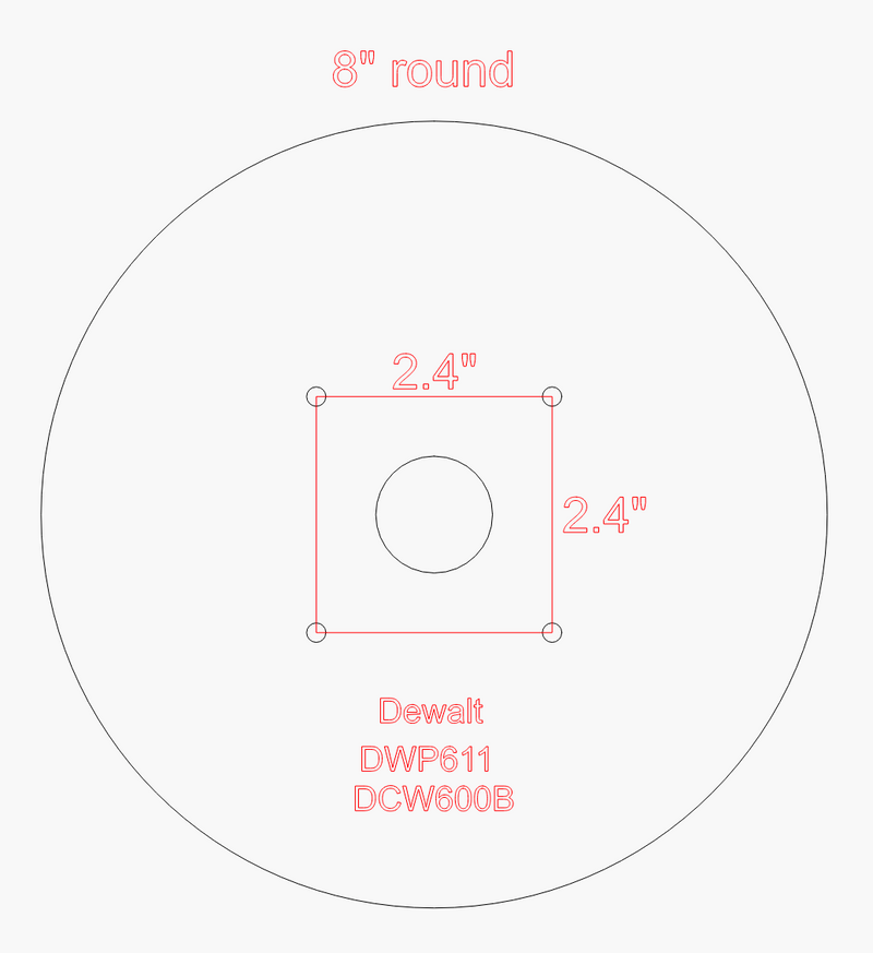 8 inch Round Acrylic Router Base Plate - fits DWP611 or DCW600B