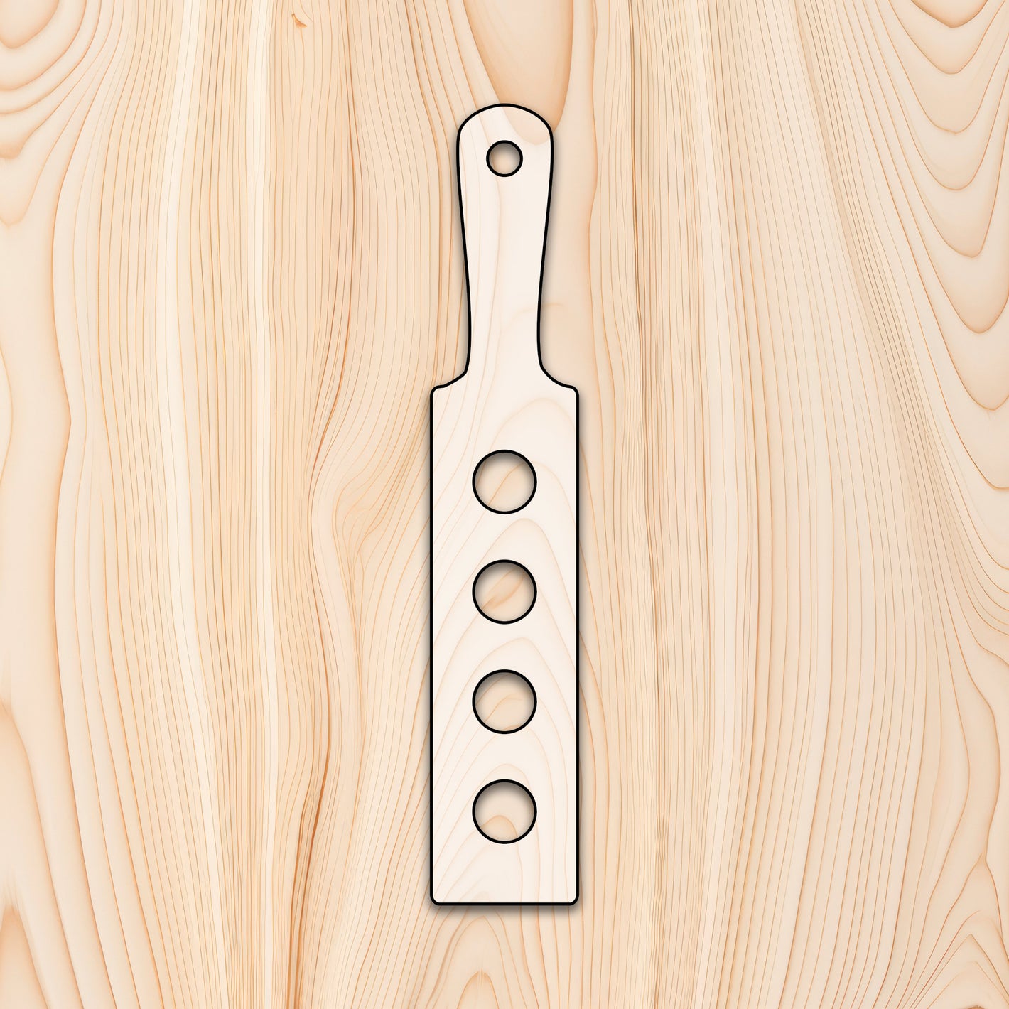 Shot Glass Flight Router template - Streamline your woodworking projects with this precision-cut acrylic shot glass flight template, designed to help you craft flawless shot glass flight boards every time. Perfect for hobbyists and professionals alike, this template ensures consistency and accuracy, so your finished product is both functional and beautiful.

The template features four evenly spaced 1.5" circular cutouts, tailored for standard shot glasses, along with a handle outline for easy carrying. 