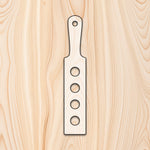 Shot Glass Flight Router template - Streamline your woodworking projects with this precision-cut acrylic shot glass flight template, designed to help you craft flawless shot glass flight boards every time. Perfect for hobbyists and professionals alike, this template ensures consistency and accuracy, so your finished product is both functional and beautiful.

The template features four evenly spaced 1.5" circular cutouts, tailored for standard shot glasses, along with a handle outline for easy carrying. 