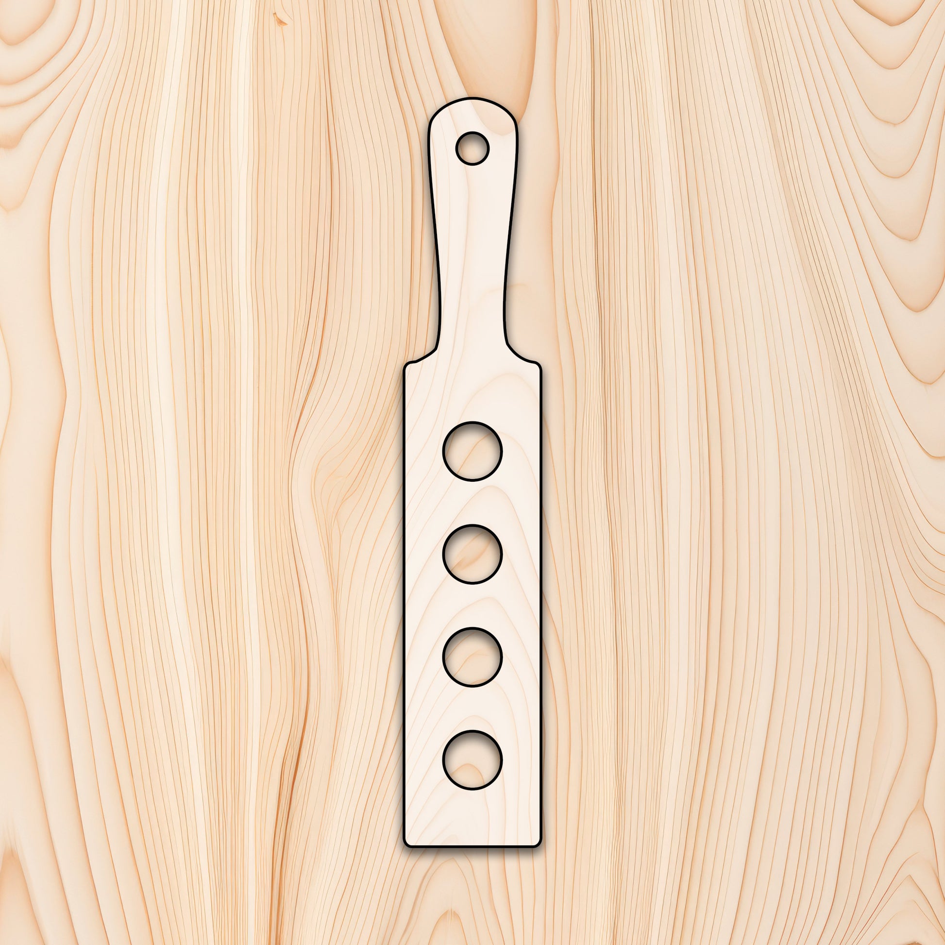 Shot Glass Flight Router template - Streamline your woodworking projects with this precision-cut acrylic shot glass flight template, designed to help you craft flawless shot glass flight boards every time. Perfect for hobbyists and professionals alike, this template ensures consistency and accuracy, so your finished product is both functional and beautiful.

The template features four evenly spaced 1.5" circular cutouts, tailored for standard shot glasses, along with a handle outline for easy carrying. 