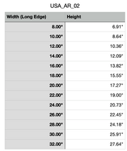 Size Chart for Arkansas Cutting Board or Charcuterie Board Acrylic Router Template