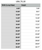 Size Chart for Texas Cutting Board or Charcuterie Board Acrylic Router Template
