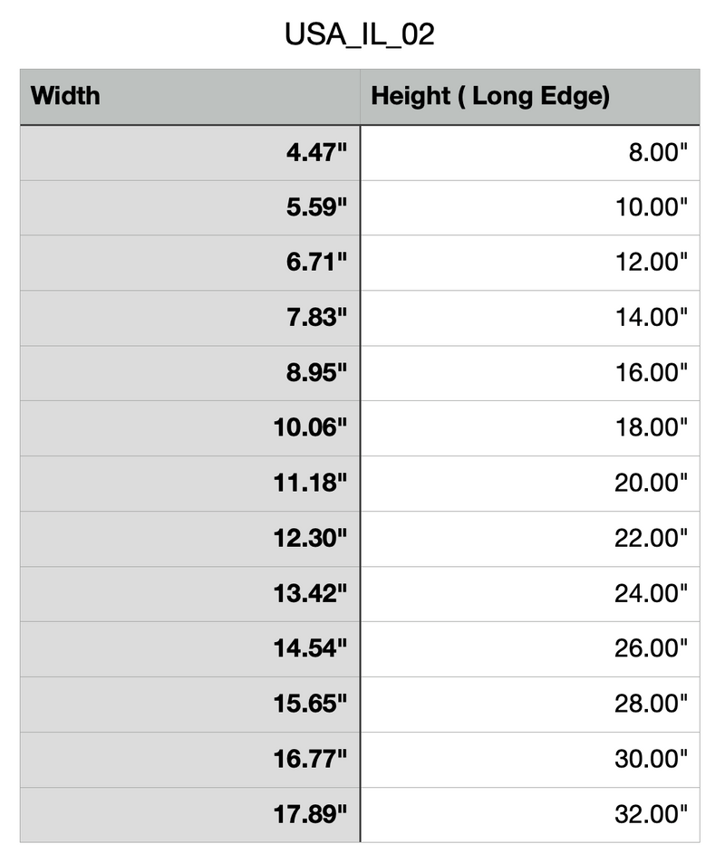 size chart for Illinois Cutting Board or Charcuterie Board Acrylic Router Template