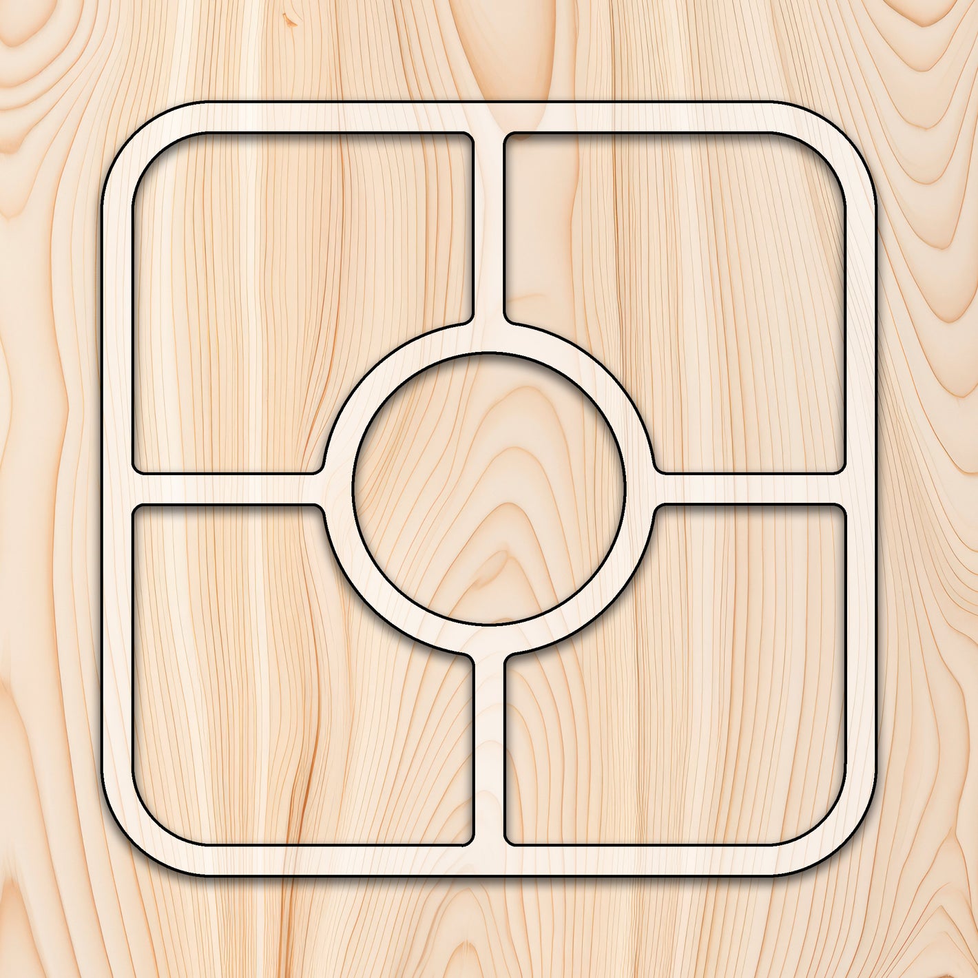 Square 5 Pocket Tray Router Template for woodworking, perfect for shaping custom sized cutting boards, charcuterie boards, trays  and custom projects.