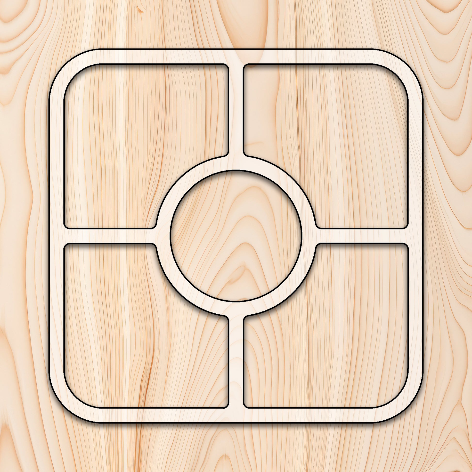 Square 5 Pocket Tray Router Template for woodworking, perfect for shaping custom sized cutting boards, charcuterie boards, trays  and custom projects.