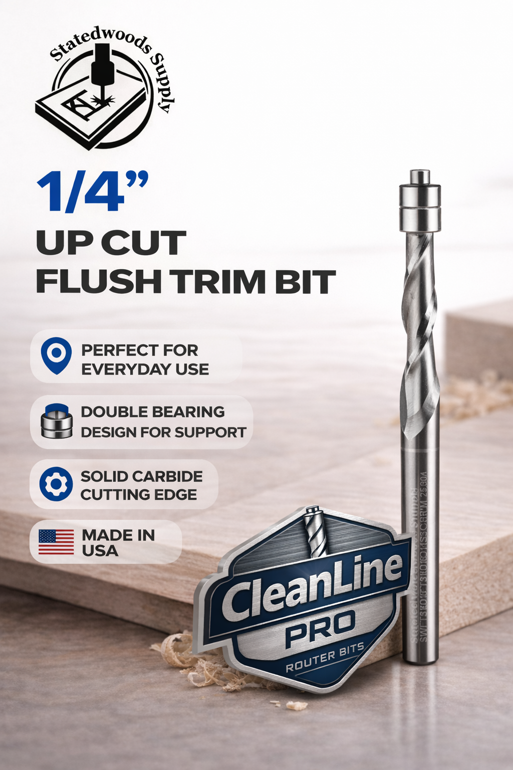 CleanLine Pro 1/4" Up-Cut Spiral Flush Trim Router Bit