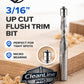 CleanLine Pro 3/16" Up-Cut Carbide Micro Bearing Flush Trim Router Bit