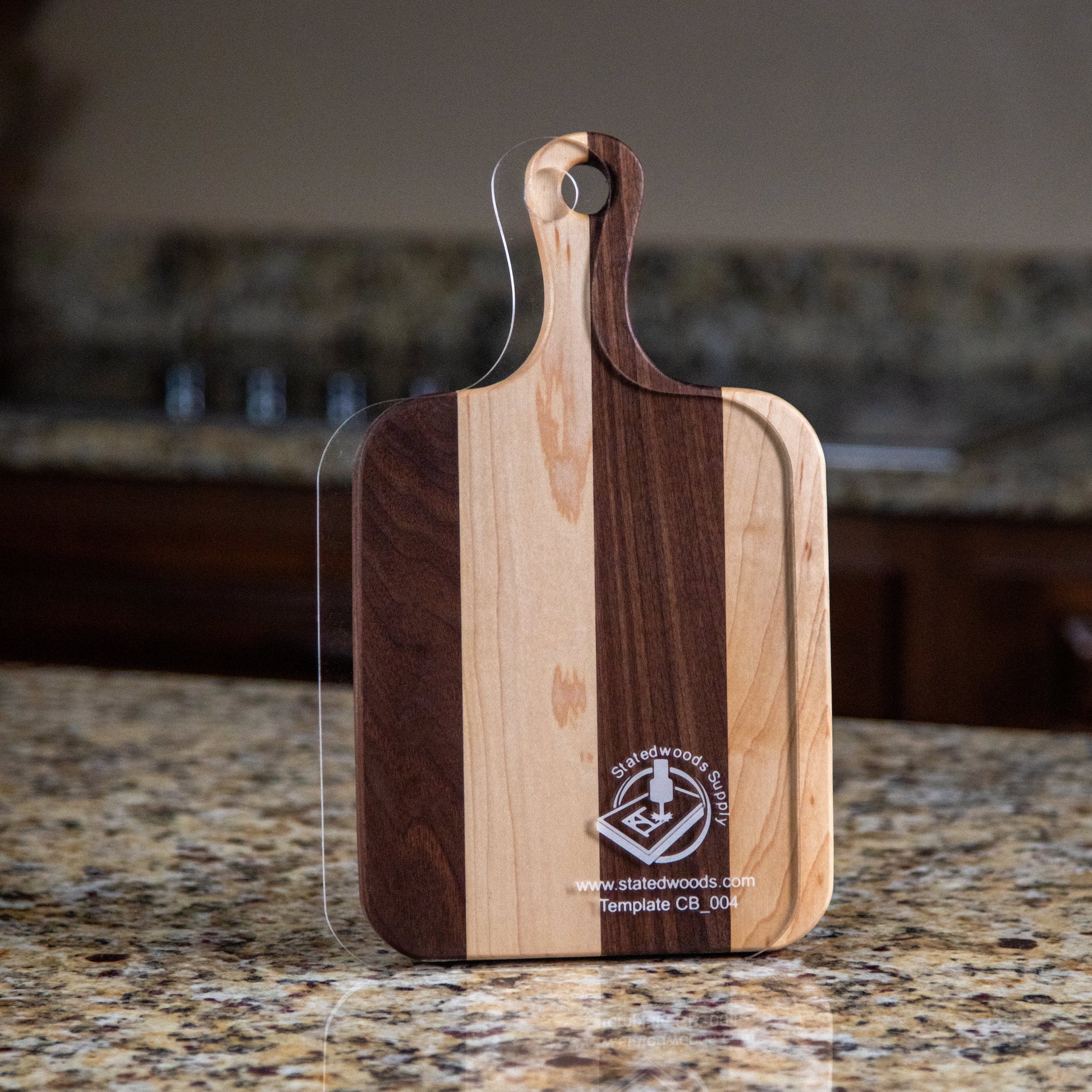 Example of our Traditional Rounded Edge Cutting Board or Charcuterie Board Router Template
 for woodworking, perfect for shaping custom sized cutting boards, charcuterie boards, and custom projects.