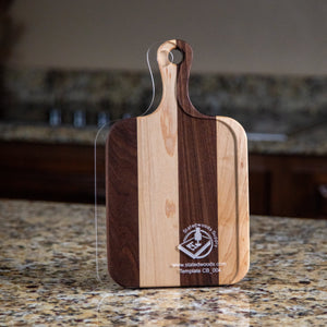 Example of our Traditional Rounded Edge Cutting Board or Charcuterie Board Router Template
 for woodworking, perfect for shaping custom sized cutting boards, charcuterie boards, and custom projects.