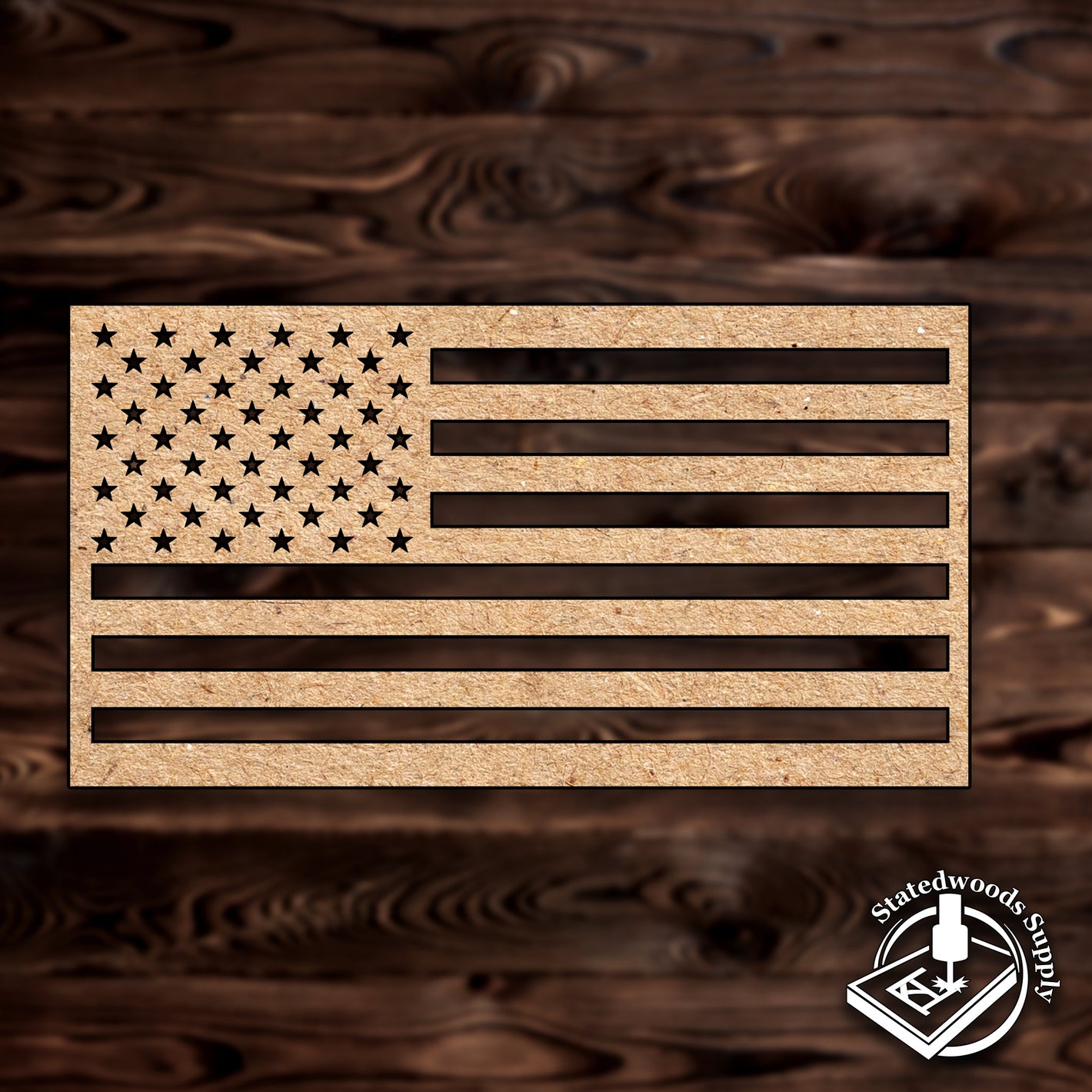 US flag 4th of july patriotic seasonal MDF wood craft cutout