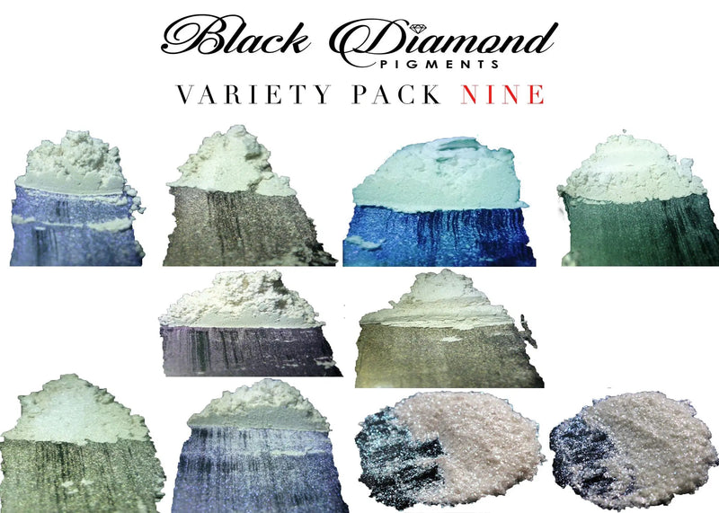 "MICA PIGMENT BOX 1" (7 VARIETY PACKS) 70-5g packs TOTAL including GHOST pigments (Epoxy,Slime,Resin,Soap) Black Diamond Pigments®