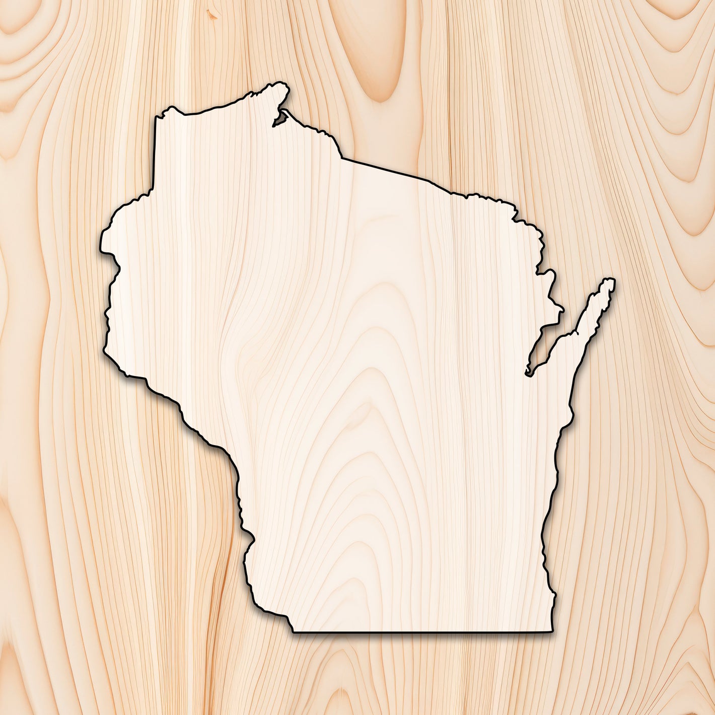 Wisconsin State Acrylic Craft Cutout - Transparent laser-cut acrylic craft cutout designed as a router template, featuring precise shapes and durable construction for various crafting projects.
