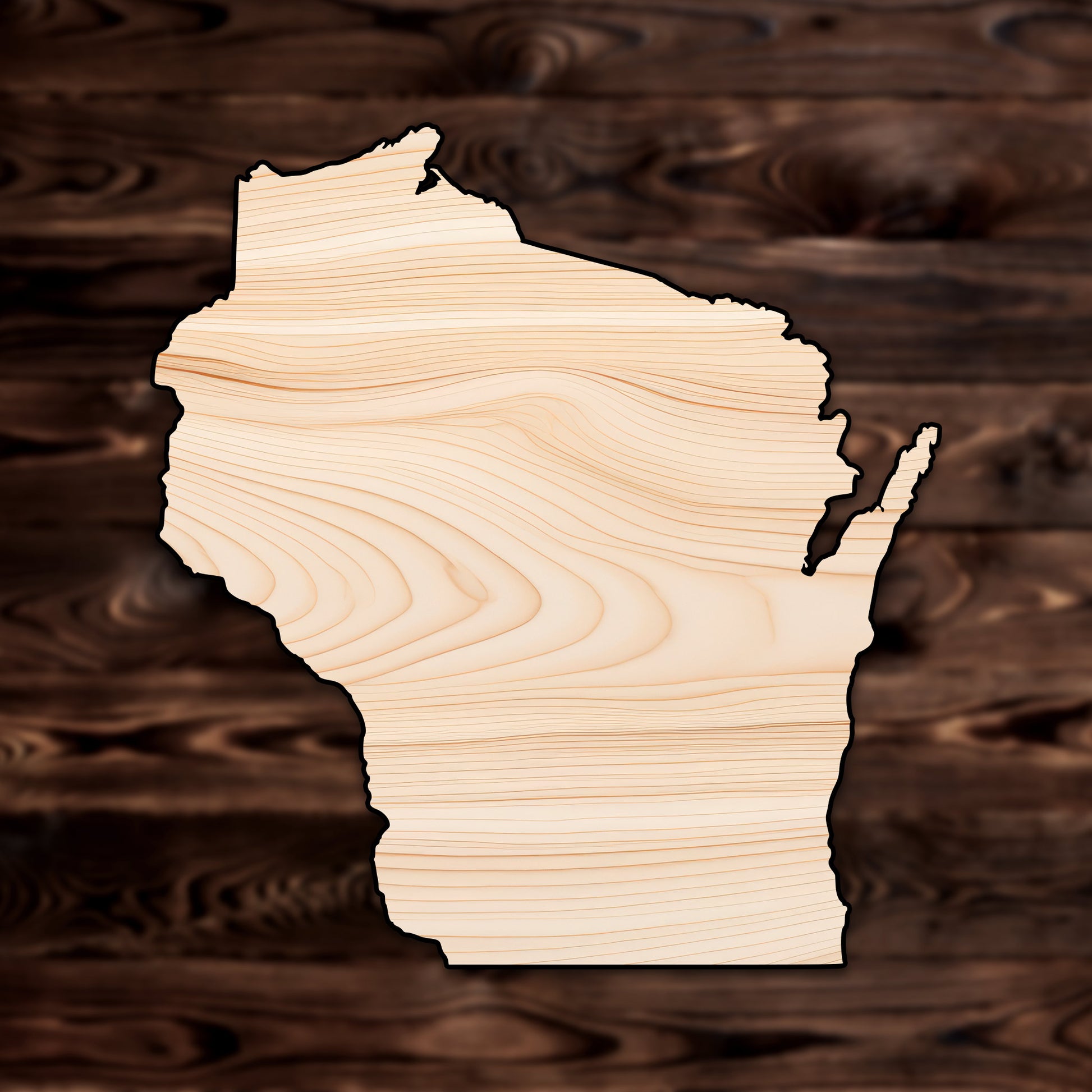 Wisconsin StatePlywood Craft Cutout , a Intricate laser-cut craft cutout made of high quality birch plywood, featuring detailed designs and clean edges, perfect for home decor or DIY projects.

		
 