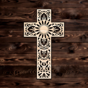 Floral Design Cross Plywood Craft Shape